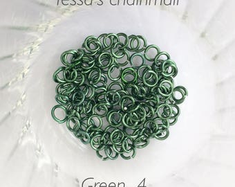 18g 5/32 "premium anodized aluminum green chainmaille jump rings, green jump rings, hyperlynks chainmaille rings.