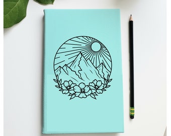 Floral Mountain Leather Journal |  Custom Engraved Notebook | Guest Book | Personalized Journal