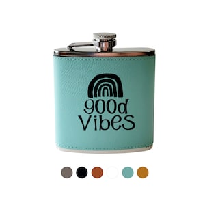Personalized Flask- Good vibes. Boho gift for women, wife, girlfriend. Birthday present hip flask