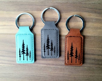 Pine Tree Leather Keychain for Keys, Camper, RV, Backpack, Mailbox