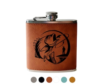 Flasque de pêche à l'achigan personnalisée, cadeau en cuir gravé