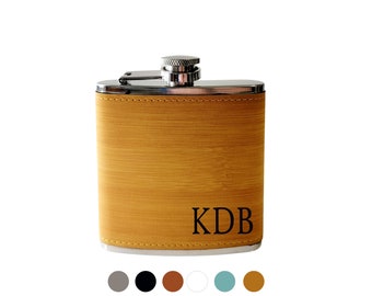 Flask- Personalized Flask for Men, Leather Groomsmen Flask Gift, Bachelor Party Gift