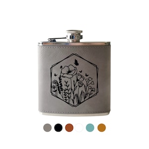 Flask-Hexagon Wildflower Flask Personalized Engraved Gift for Her, Wife,Best Friend, Girls Trip Gift