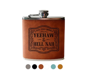 Flacon Yeehaw et Hell Naw. Flasque en cuir cadeau personnalisée