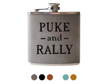 Fiole vomi et rallye gravée, cadeau de fête