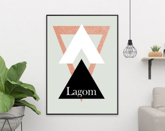 Lagom Triangles Design Scandinavian Swedish Style Hygge Print Nordic Rose Gold