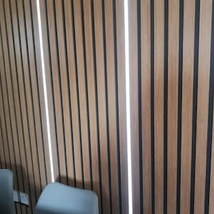 Broad Acoustic Slatwall Panels Vertical Modern Slat Wall Decor Laminate OAK 39cm x 242cm 0.94 sq. meter panelling mdf cladding Trim to order