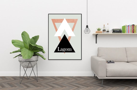 Lagom Triangles Design Scandinavian Swedish Style Hygge Print Nordic Rose Gold