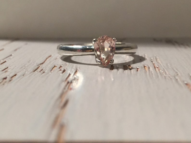 Morganite Ring Natural Pear Shape Morganite Sterling Silver Ring Sterling Silver Ring Minimal. Natural Light Pink Peach Morganite Ring