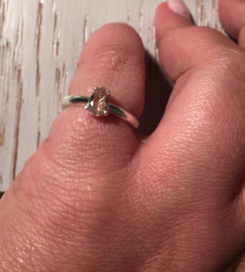 Morganite Ring Natural Pear Shape Morganite Sterling Silver Ring Sterling Silver Ring Minimal. Natural Light Pink Peach Morganite Ring
