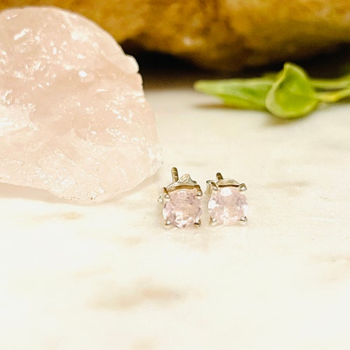Morganite Stud Earrings | Round Solitaire Morganite Stud Earrings | shops Morganite Earrings | Genuine Pink Morganite Stud Earrings | Gift |