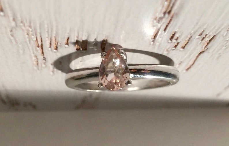 Morganite Ring Natural Pear Shape Morganite Sterling Silver Ring Sterling Silver Ring Minimal. Natural Light Pink Peach Morganite Ring