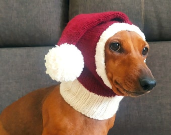 Christmas dog hat / Santa dog hat / Dog snood / Dog hat / Xmas dog hat / Knit dog hat / Xmas dog clothes