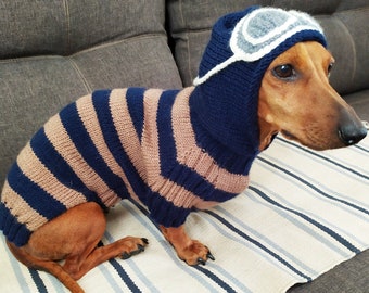 Pilot sweater for dog Hoodie for dogs Dachshund Clothes Wool dog sweater Sweater for dachshund Handknitted dog sweater Dog jacket