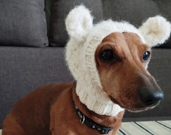 Gorro de punto de alpaca para perro, cuello de invierno con pompones para las orejas (cuello de 28-30 cm)