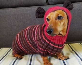 Hoodie with ears for dachshund Warm clothes for dachshund Sweater for dachshund Dog costume Hoodie for dog