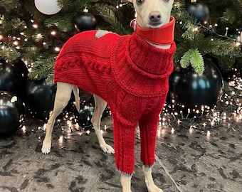 Suéter para galgo italiano. Prenda cálida y cómoda para perros, tejida a mano. Jersey de punto trenzado para whippet.