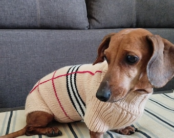 Sweter dla psa z dzianiny: sweter z mieszanki wełny dla jamników, modny sweter dla psa