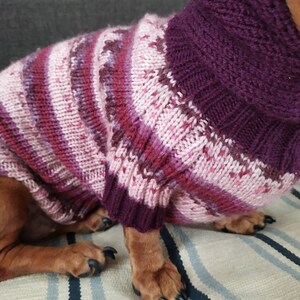 Hoodie for dachshund with fur pompon knitted dog pullover handmade warm wool sweater for dog hoodie for dog dog sweater image 8