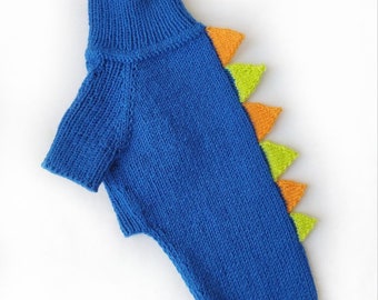 Hand-Knitted Dino Dog Sweater: Wool-Blend Costume for Small Dogs