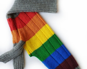 Italian Greyhound Rainbow Dog Sweater: Hand Knit Merino Wool Sighthound Whippet Pullover