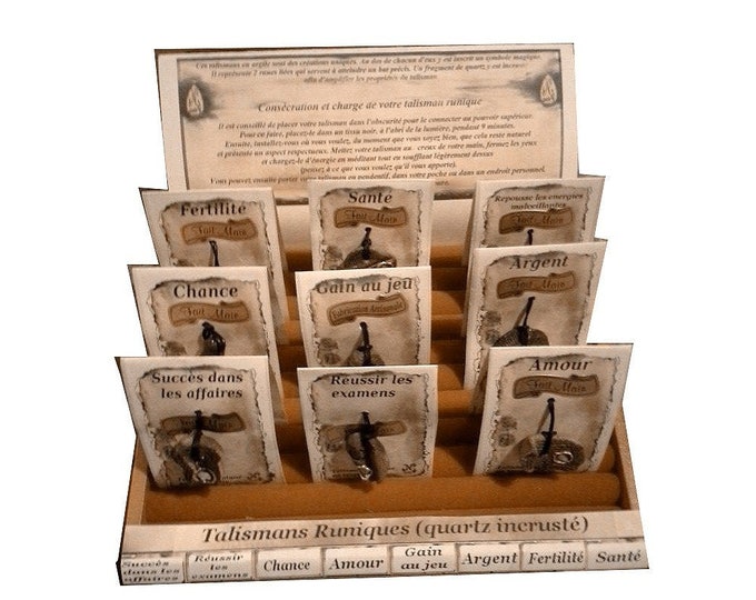 Nade's terracotta talismans, priced at 8 euros each, are unique creations, each one different from the other in shape.