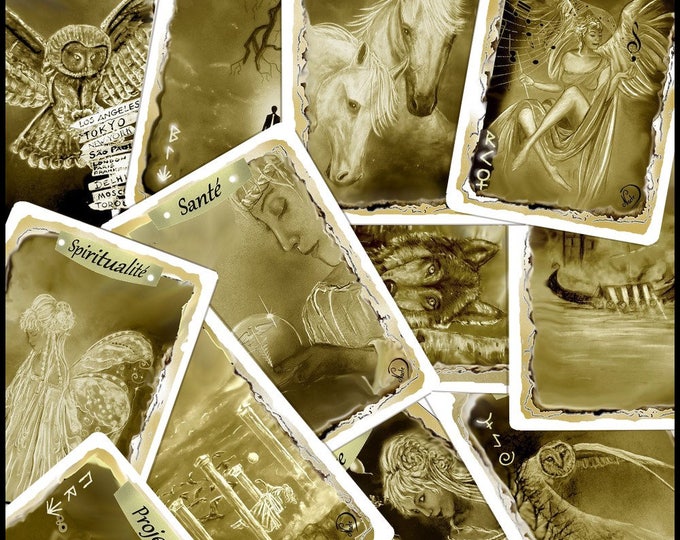 Les 16 cartes magiques de NADE, 1er édition. Chaque carte sert de talisman précis, grâce à certain symbole sur les illustrations