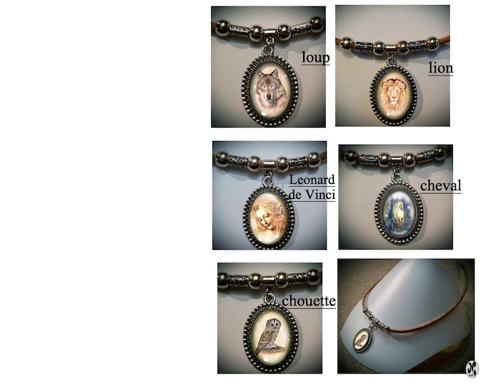 Pendant necklace: wolf, lion, horse, owl, Leonardo da Vinci "La Scapigliata"