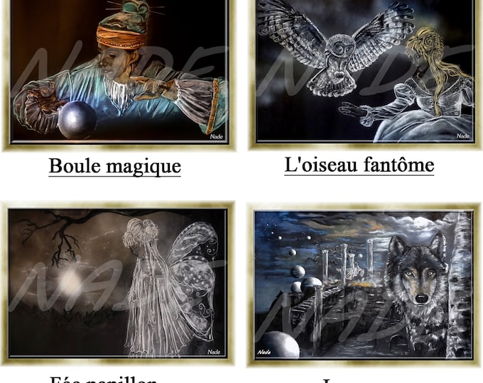 Art Print (A4) "Artist NADE" Magic Ball / Butterfly Fairy / Wolf / Ghost Bird