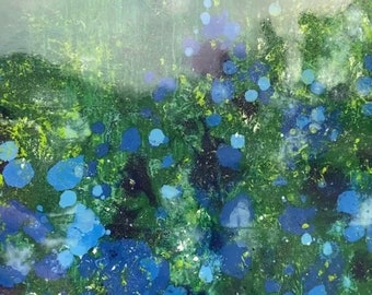 PRINT - Blue Bells  - 12 cm Print, 23cm Mounted - Wrapped - Lisa Dear Artworks - flowers - landscapes