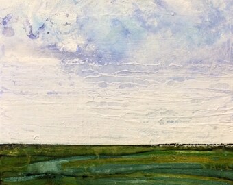 PRINT - Field Lines - 12 cm Print, 23cm Mounted - Wrapped - Lisa Dear Artworks - Clouds - Fields - Landscapes