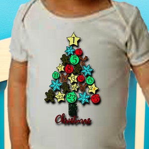 Christmas Tree Calendar T-shirt, Infant bibs, Infant one piece, Toddler t-shirts, Adult T-shirts, Christmas