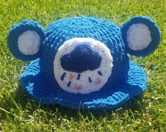 Carebear, Crochet Bucket Hat, Care Bear Rave Hat GRUMPY Adult Size