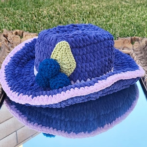 Cowboy Strawberry Shortcake and friends inspired by BLUEBERRY MUFFIN, Crochet adult Cowboy hat, rave hat with crochet strawberry appliques