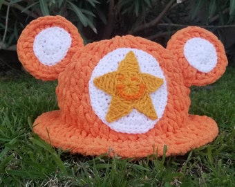 Carebear inspired, Crochet bucket hat, Care Bear Rave hat Adult hat LAUGH A LOT Bear