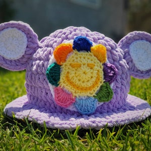 Carebear, sombrero de cubo de ganchillo, sombrero Care Bear Rave sombrero adulto