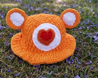 Carebear, ADULT Crochet bucket hat, Care Bear Rave hat TENDERHEART