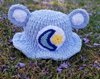 Carebear, Crochet bucket hat, Care Bear Rave hat BEDTIME bear Adult hat