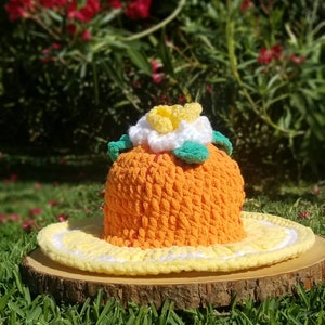 Strawberry Shortcake and friends inspired, ORANGE BLOSSOM, Crochet adult bucket hat, rave hat