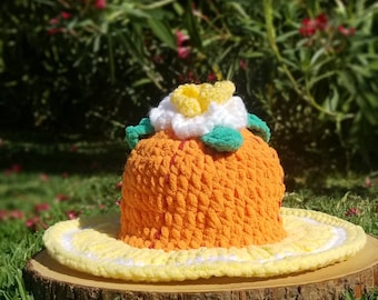 Strawberry Shortcake and friends inspired, ORANGE BLOSSOM, Crochet adult bucket hat, rave hat