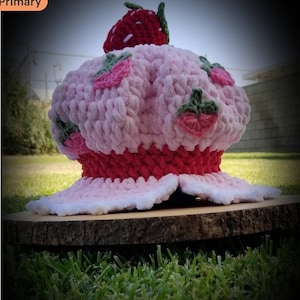 Crochet adult size, bucket hat is inspired by the classic Strawberry Shortcake, hat, festival, rave, cosplay