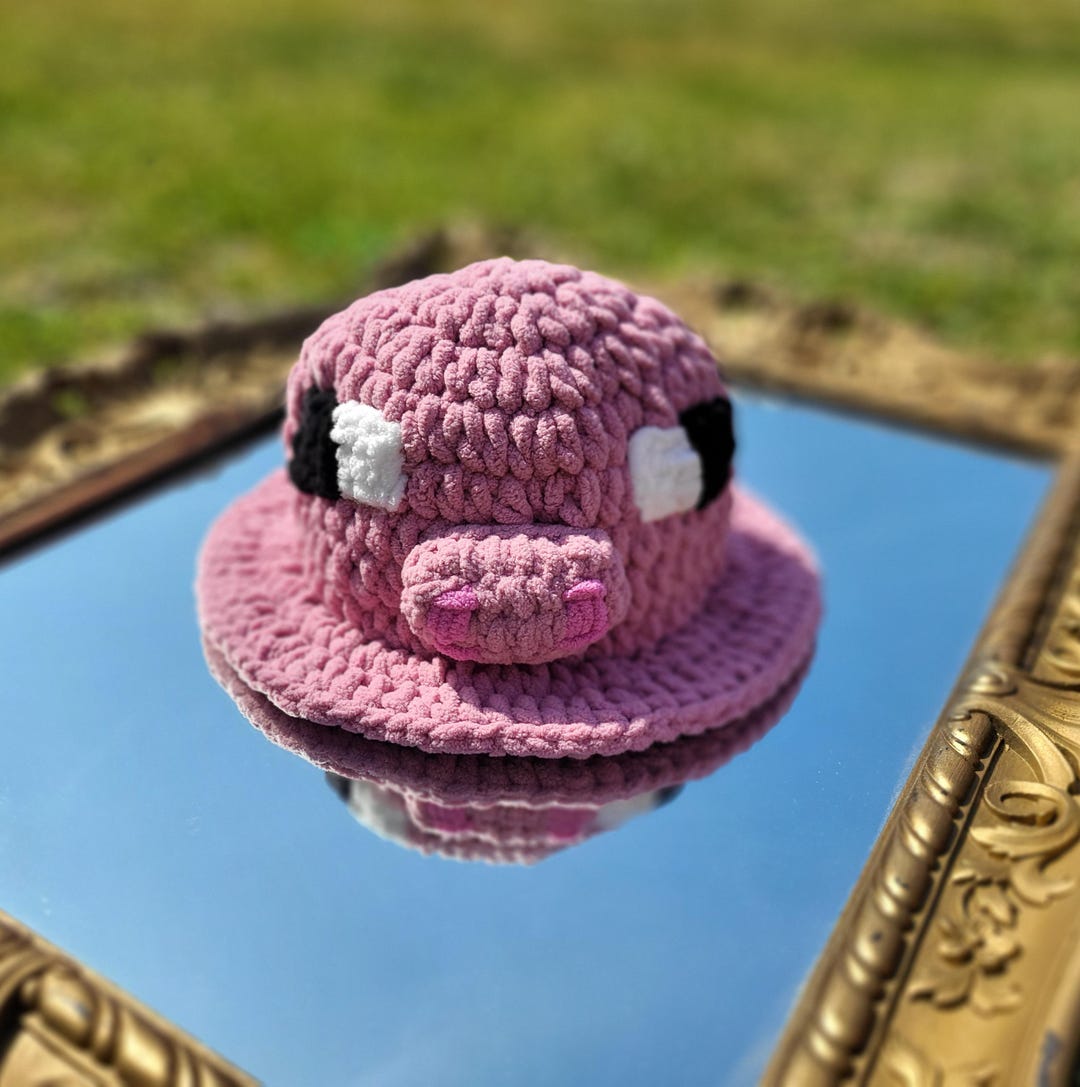 Minecraft PIG Pink Crochet Bucket Hat Minecraft Inspired Rave Hat