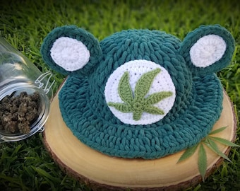 Sombrero de pescador de oso de crochet, disfraz para festival rave