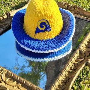 Crochet Cowboy Hat: Adult Football Fan, Blue & Yellow