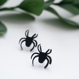 Black Leather Spider Studs | Leather Earrings | Lightweight Earrings | Lasercut Leather | Gifts under 20