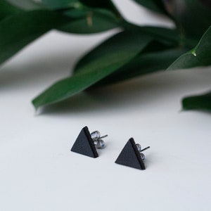 Black Leather Triangle Studs | Geometric Earrings | Leather Studs | Lightweight Earrings | Lasercut Leather | Gifts under 20