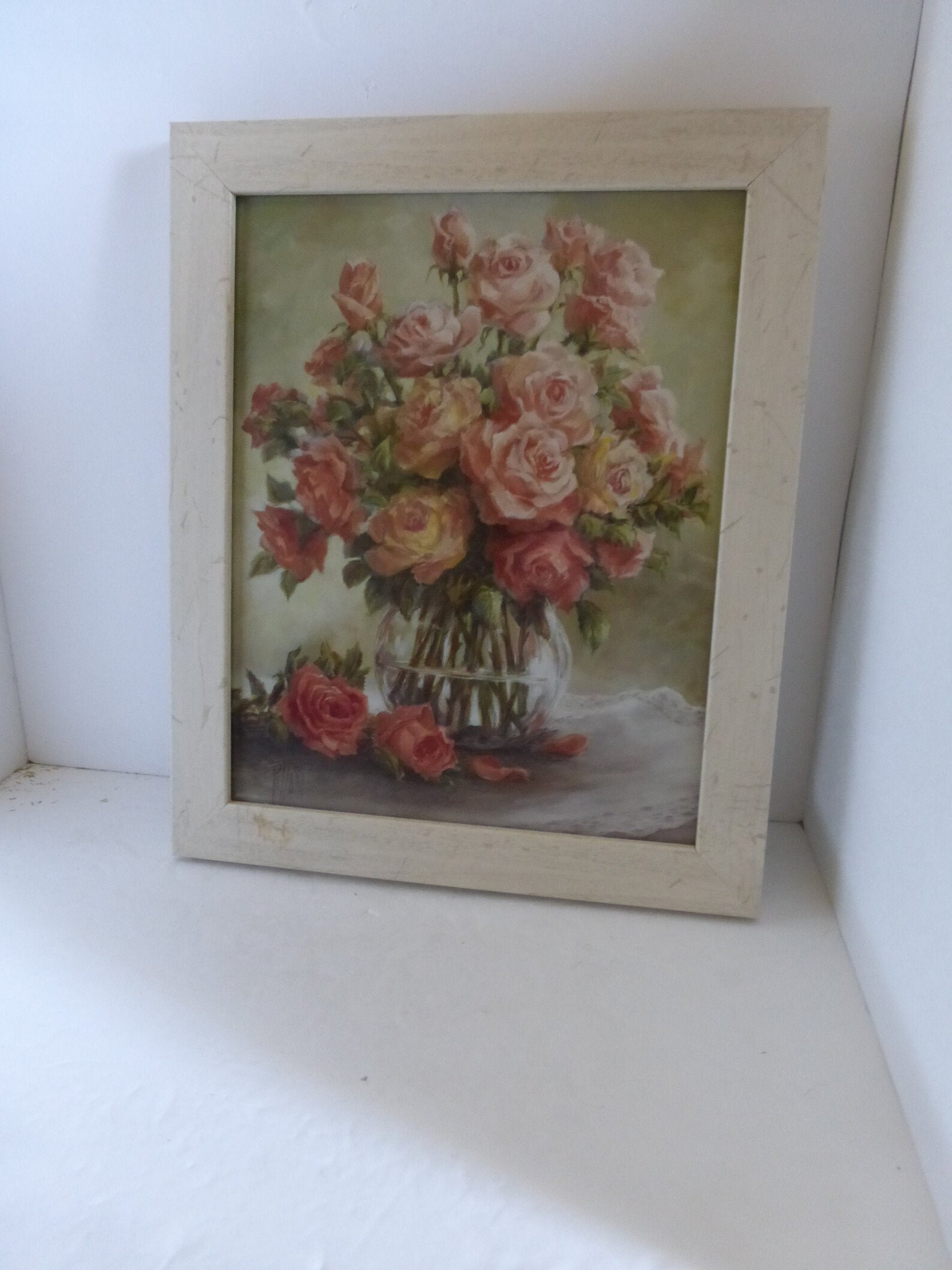 Vintage Home Interiors Framed Roses Picture White Antique Etsy