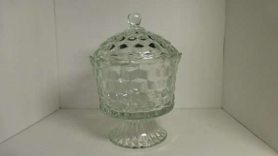 Vintage Clear Glass Footed Pedestal Candy Dish Diamond Vintage Clear Glass Footed Pedestal, Clear Glass Pedestal Candy Dish With Lid