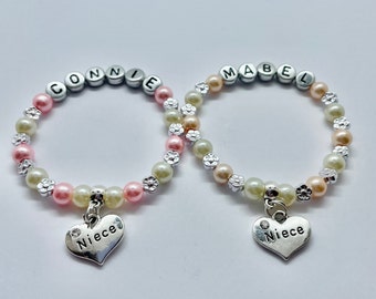NIECE personalised bracelet, name gift, kids girls CHARM BRACELET, Special niece, Cool niece inc bag & tag 30 colours