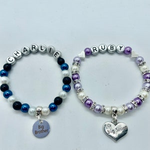 Personalised Big sister CHARM BRACELET, Biggest, Middle, Little, Baby Sister, Big Brother personalized name gift, inc bag & tag 30 colours Big Brother (round)